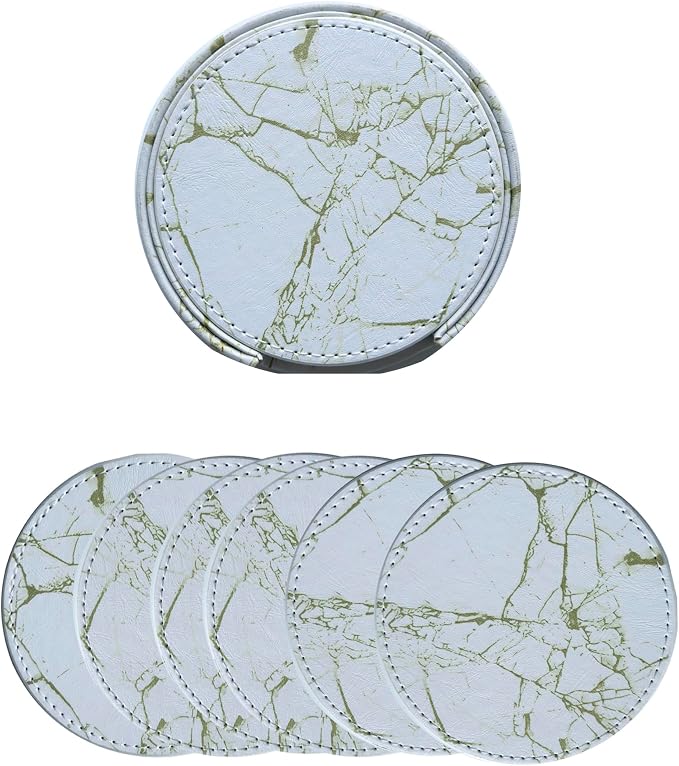 Set of 6 Leather Coasters, Round Coasters - Image 8