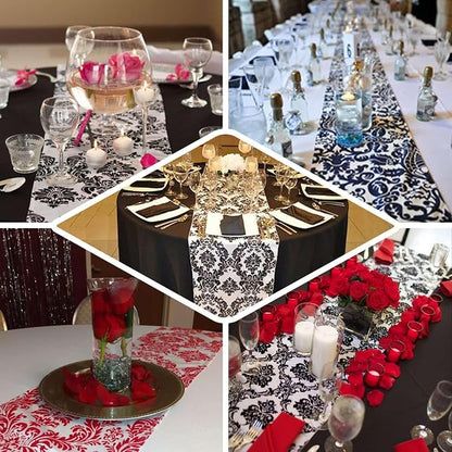 Efavormart 5PCS of Black Damask Flocking Premium Table Top Runner - Image 4