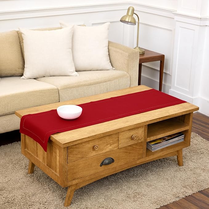 Solino Home 100% Pure Linen Table Runner Red, Classic Hemstitch 14 x 60 in | by SolinoHome