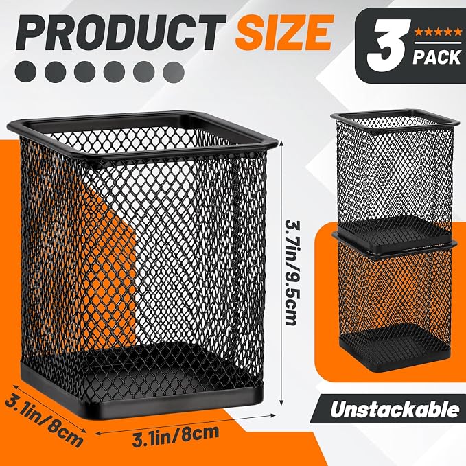 Segarty Square Pen Holder, 3 Pack Black Pen Holder - Image 2