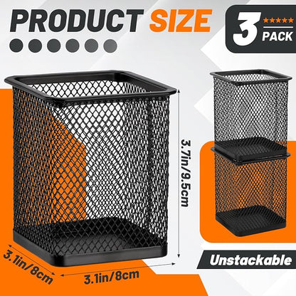 Segarty Square Pen Holder, 3 Pack Black Pen Holder - Image 2