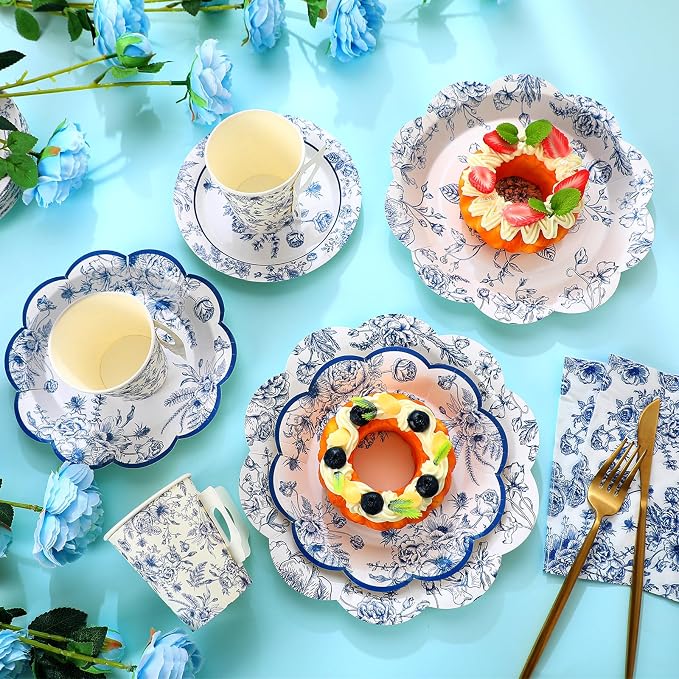 Pickmesh 252 Pcs Blue Floral Tea Party Supplies - Image 4