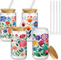 Mumufy 4 Pack Wildflower Glass Cups Gift Aesthetic Cute Glass Cup Tumbler by Mumufy