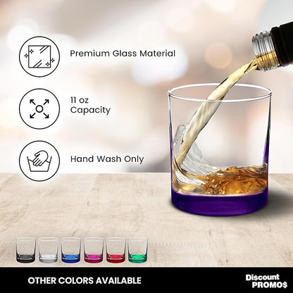 Whiskey Glasses by Libbey 10 oz. Set of 10, Bulk Pack - Heavy Base Old Fashioned Glass, Perfect for Scotch, Bourbon, Whiskey, Cocktail - Purple