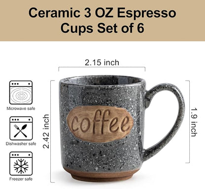 LYEOBOH Espresso Cups, Coffee Cups, Tea Cup - 3 oz Grey Ceramic Set of 6 - Image 2