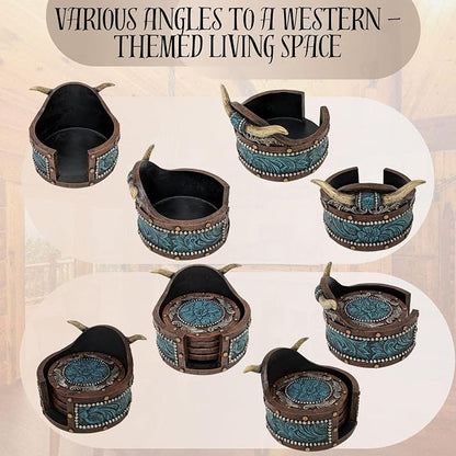 BestGiftEver Rustic Southwestern Coasters Set | Faux Horn & Tooled - Image 4