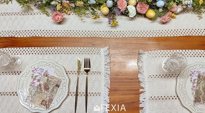 Beige Boho Placemats Set of 6 Table Mats Farmhouse Home Dining Decor | 12x20" - Image 6