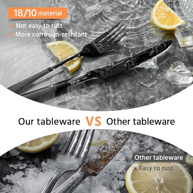 18/10 Flatware set for 8, 40 Piece Black Stainless Steel Silverware Set | - Image 5