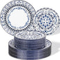 Blue Plastic Plates, Floral Disposable Plates, 10.25" dinner & 7.5" dessert by Hioasis