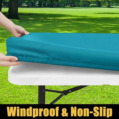 Smiry Rectangle Picnic Table Cloth, Waterproof Elastic Fitted Tablecloths for 5 Foot Tables, Washable Polyester Table Cover for Camping, Indoor and Outdoor (Teal 30"x60")