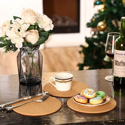 Boao 6 Pcs 8 Inch Round Absorbent Cork Coasters Wooden Cork Plant Coasters - Image 4