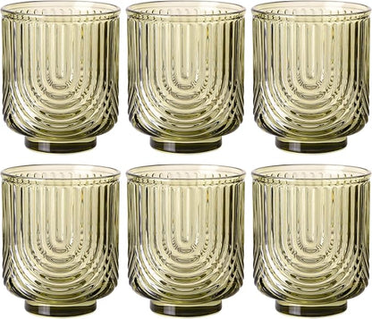 Green Vintage Drinking Glasses Set of 6-15oz Hand-Blown Highball Ribbed by TrophyToast
