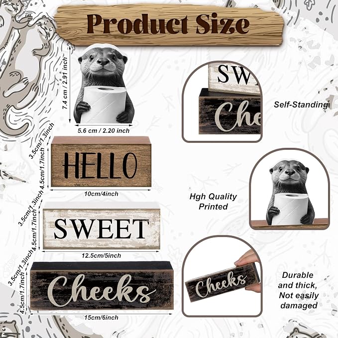 Moucuny 4 Pcs Otter Bathroom Decor Set Farmhouse Bathroom Decor and Accessories - Image 3