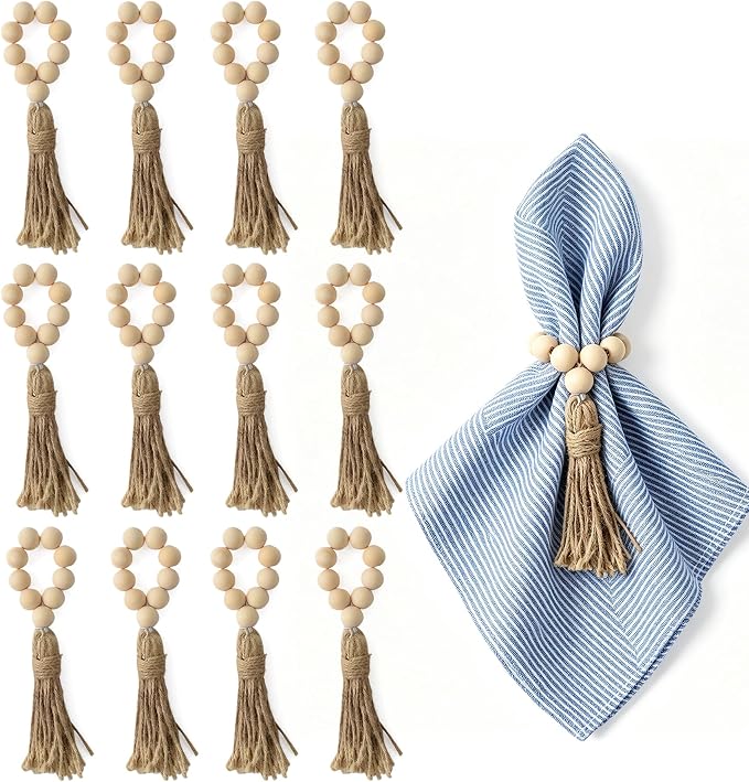 Wood Beads Napkin Rings Natural Wooden Holders by Hagao