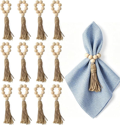 Wood Beads Napkin Rings Natural Wooden Holders by Hagao