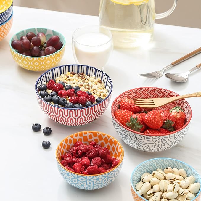 Selamica Ceramic Cereal Bowls Set of 6, 24 Oz Deep Soup Bowls - Image 5