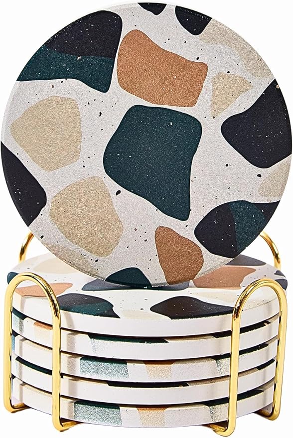 Terrazzo Coasters Set of 6, Colorful Boho Absorbent Ceramic Coasters | Speckled by ilohaus