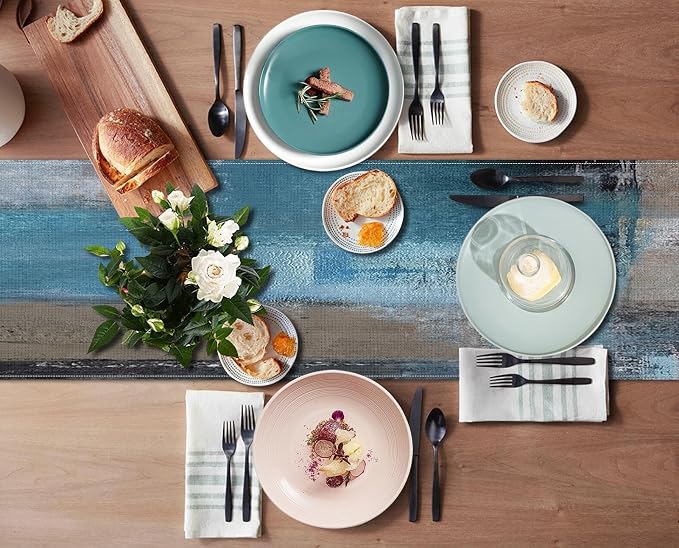 Emvency Table Runner, 13x72 Inch, Abstract Modern Blue | Grey Painting Dining - Image 4