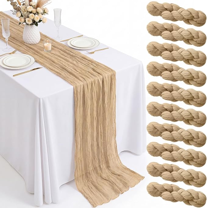 10 Pack Beige Table Runner 10FT Gauze Cheesecloth Table Runner | 21x120 Inch by Dugpit
