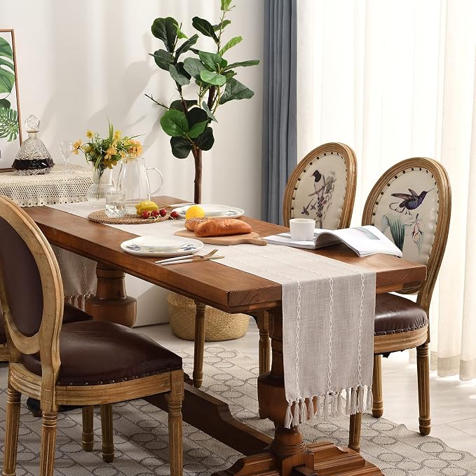 Wracra Rustic Linen Table Runner, Light Coffee Table Runners 90 inches Long | - Image 6