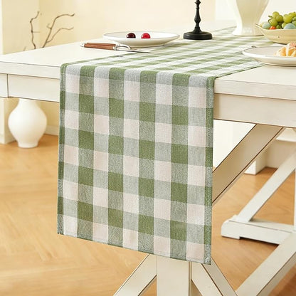 Laolitou Spring Green Checkered Table Runner, Cotton Linen Gingham Table Runners by Laolitou