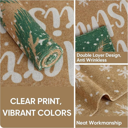 MANSPHIL Gold Christmas Placemats Set of 4 Snowflake Fabric Table Mats Farmhouse Table Decor Cotton Faux Linen Place Mats Heat Resistant Washable Dining Kitchen - 13x19 Inch Oeko Tex Placemat