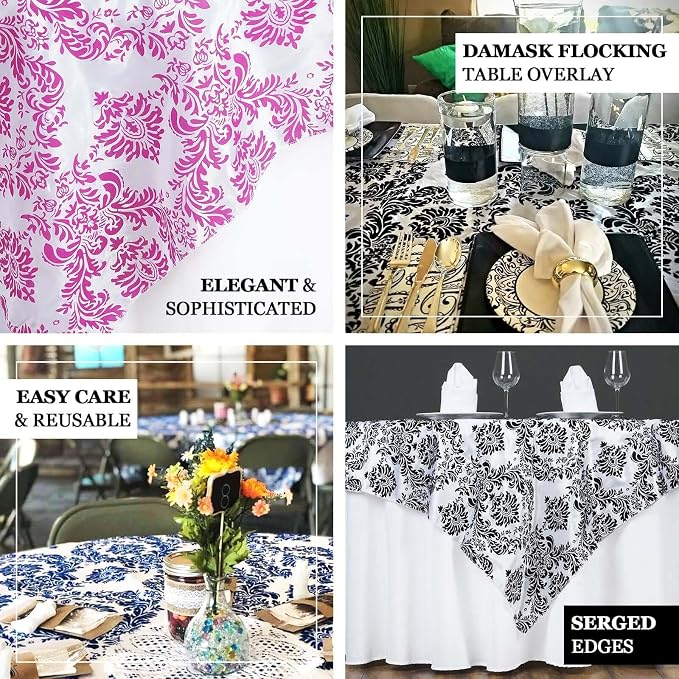 Efavormart 5pcs Black Damask Flocking Square Tablecloth Overlay 60"x60" Square - Image 4