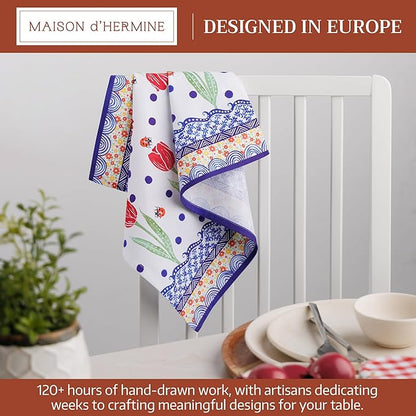 Maison d' Hermine Cloth Napkins Set of 4 100% Cotton Everyday Reusable Square Napkins Cloth Washable Dinner Party Wedding Restaurant Valentines Day Decorations Spring/Summer (Folky Floral, 18" x 18")