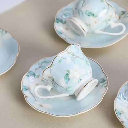 2.5oz Porcelain Demitasse Set of 6, 75ml Blue & Gold Floral | Embossed floral - Image 8