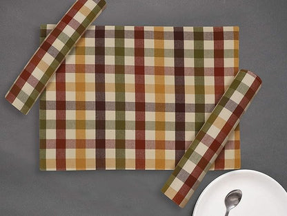 Urban Villa HarvestPlacemats for Dining Set of 6 Over Sized 14''x 20'' Buffalo Check Plaid 100% Cotton Thanks Giving Placemats FallPlacemats Everyday Use Heavier Quality