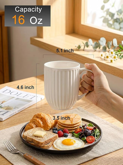 HASENSE Textured Large Coffee Mugs Set of 4, 16 Oz Ribbed Ceramic Cups - Image 2