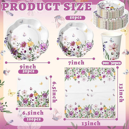 250 Pcs Wildflower Disposable Paper Plate Napkins | Disposable Paper Pink - Image 3