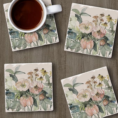 Thirstystone Floral Sketch 4 Pack Tumbled Tile Stone Coasters | 4" Square - Image 5
