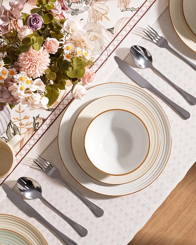 Famiware Jupiter Dinnerware Set, Plates and Bowls Dish Sets for 6 (18 Pieces), Microwave and Dishwasher Safe Stoneware Speckled Tableware, Chip and Scratch Resistant, Light Green