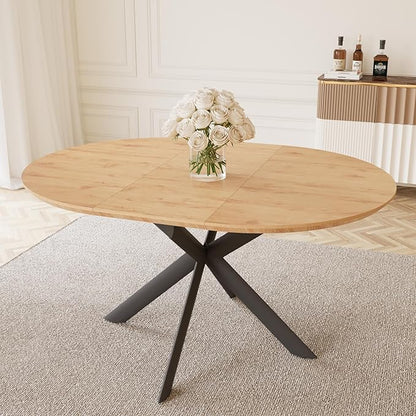 43.2"-59.1" Extendable Round Dining Table, Mid Century Modern Wooden Round Table, Leisure Oak Coffee Table,Saving Space