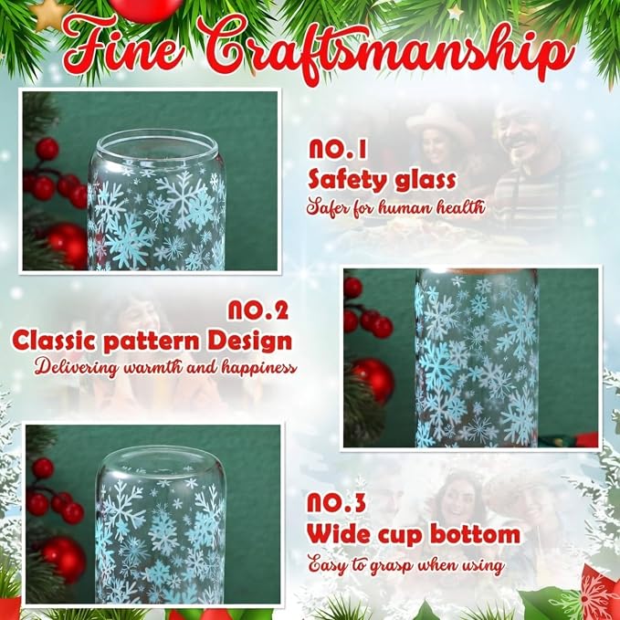 Sliner 2 Pcs Snowflake Glass Cups Christmas Tumbler - Image 5