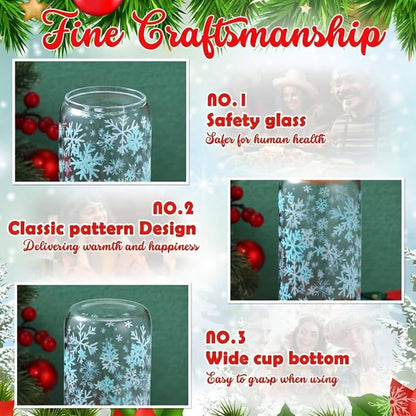 Sliner 2 Pcs Snowflake Glass Cups Christmas Tumbler - Image 5