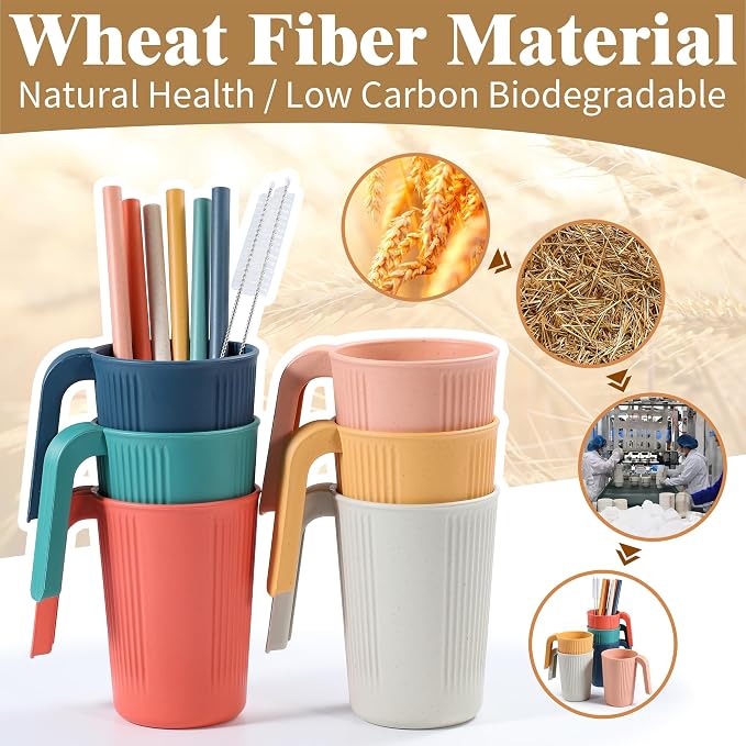Wheat Straw Coffee Mugs 6-Pack– Unbreakable & Lightweight Cups, 12oz Stackable - Image 3