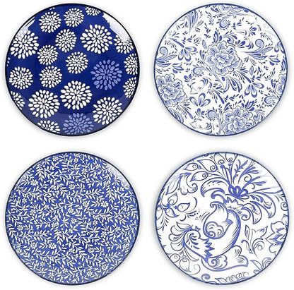 Selamica Dessert Plates Ceramic, 6 Inch Embossed Small Plates for Appetizer, Cake, Snacks, Microwave Dishwasher Safe, Set of 4, Blue