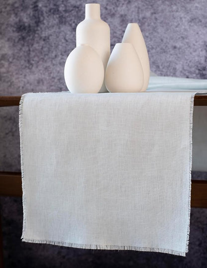 Blue Table Runner with Fringe- 14x90 inches Long 100% Pure Linen Runner - Image 4
