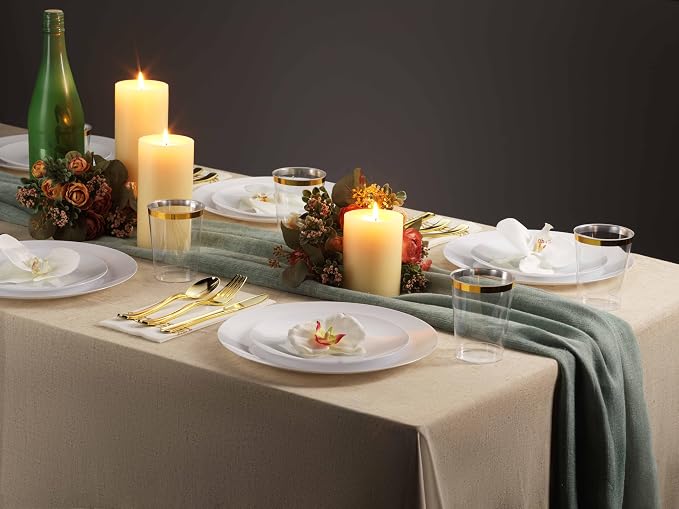 100 White Plastic Plates Set, Elegant Fancy Heavy Duty Disposable Plates - Image 5
