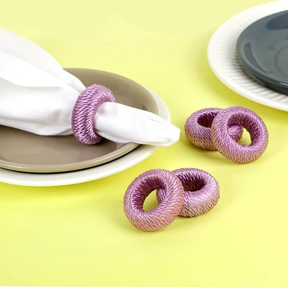 ALPHA Living HOME Napkin Rings for Dinner Table Set of 12 - Handmade Rayon Farmhouse Table Decor, Boho Chic Wedding Accessories, Holiday Party Decor, Dining Table Setting (Purple)