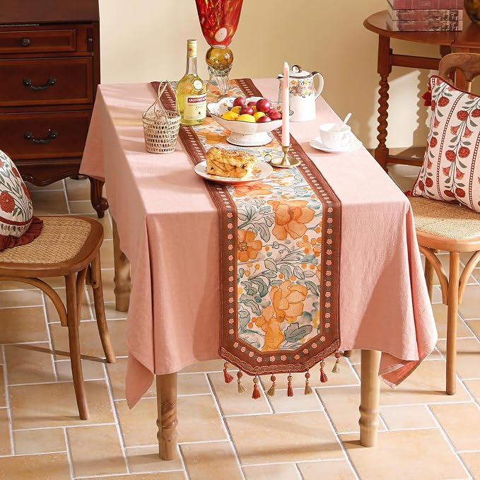 bilin gaier Designer Vintage Floral Printed Table Runner, French Soft Linen - Image 3