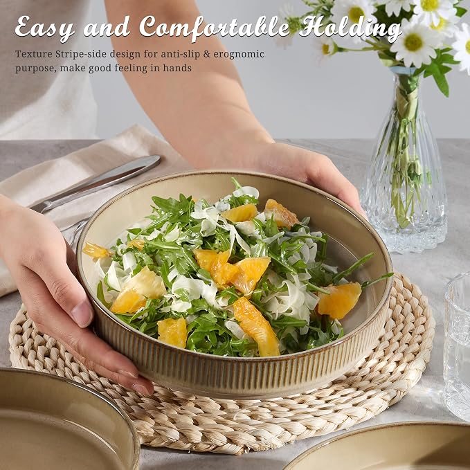 E-far Pasta Bowls Set of 4, 35oz Large Salad Bowl Plate - Image 3
