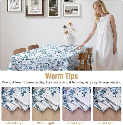 H.VERSAILTEX Linen Table Cloths Floral Printed Tablecloth Spill-Proof Waterproof Table Cover for Dining Buffet Feature Soft and Thick Fabric Wrinkle Free, 60 x 60 Inch, Retro Floral - Stone Blue