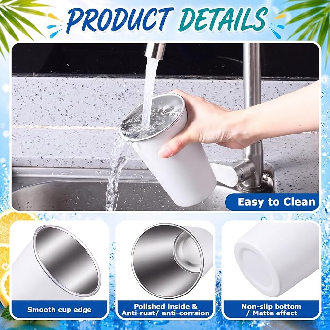 Mimorou 20 Pack 16 oz Stainless Steel Pint Cups Metal Cups Unbreakable Drinking - Image 3