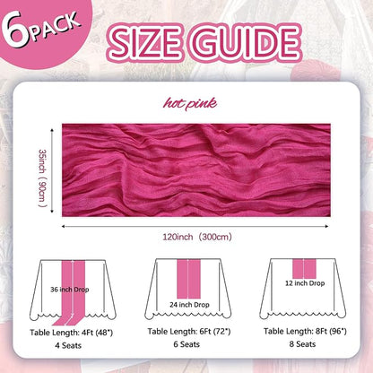 6 Pack Hot Pink Cheesecloth Table Runner 35 x 120 Inch - Image 2