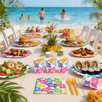 Hawaiian Luau Party Supplies, Tropical Hibiscus Disposable Tableware - Image 2