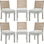 Farmhouse Dining Chairs Set of 6 Linen Fabric Upholstered Accent Side Chair, Mid Century Modern Kitchen & Dining Room Chairs with Woven Rope Back for Home, Living Room, Bedroom - White
