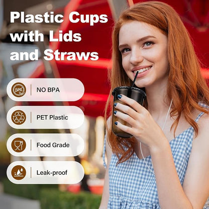 KesaPlan 50 Pack 16 oz Black Plastic Party Cups - Image 7